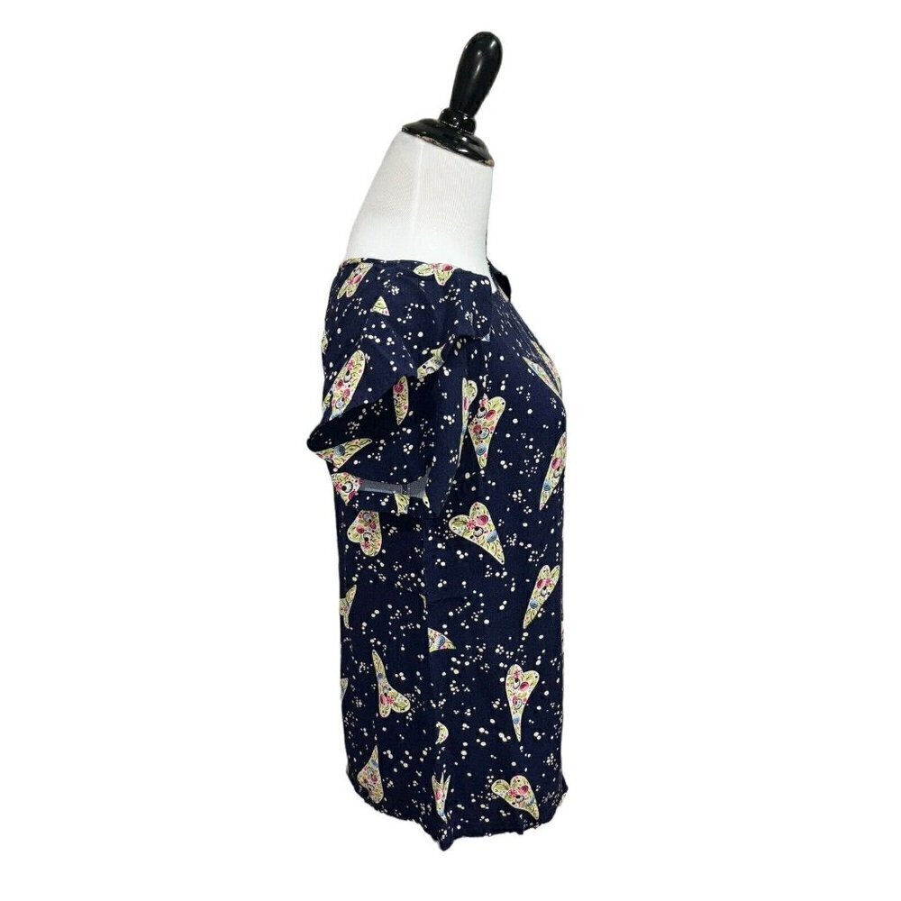 Anthropologie Odille Women's Size 2 A-Line Top Ruffle Sleeves Floral Heart Print - Picture 4 of 6